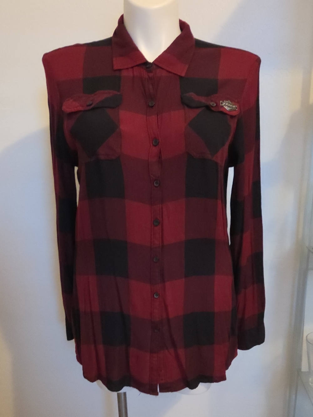 Harley-Davidson Red and Black Plaid Button-Front Shirt